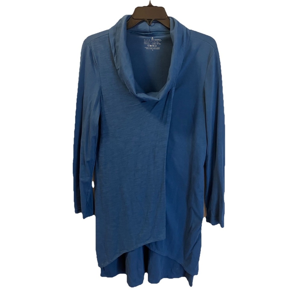 Neon Buddha Dress Knit Sz L‎ Blue Layered Cowl Neck Tunic Lagenlook Yoga Comfort